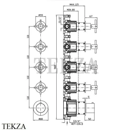 Zucchetti Helm Термостат для душа на 4 потока, внешняя часть ZHM804.XP91, медь brushed