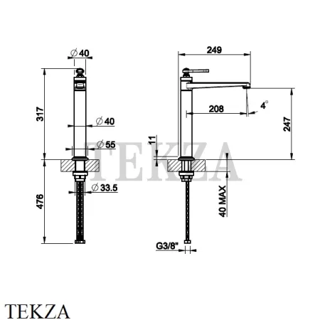 Gessi VENTI20 Смеситель для раковины высокий, без донного клапана 65004-707, Black Metal Brushed