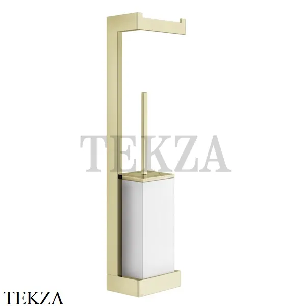 Gessi Rettangolo Стойка настенная с бумагодержателем и ершиком, белый 20867-710, Brass PVD