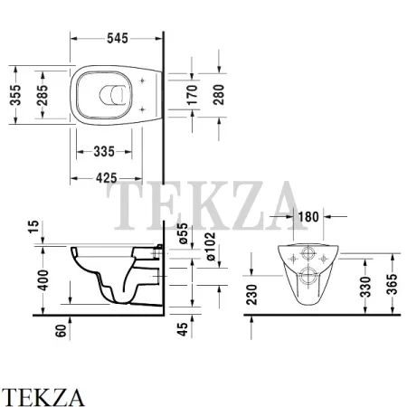 Duravit D-Code Унитаз подвесной 25350900002, сиденье микролифт SoftClose, белый глянец