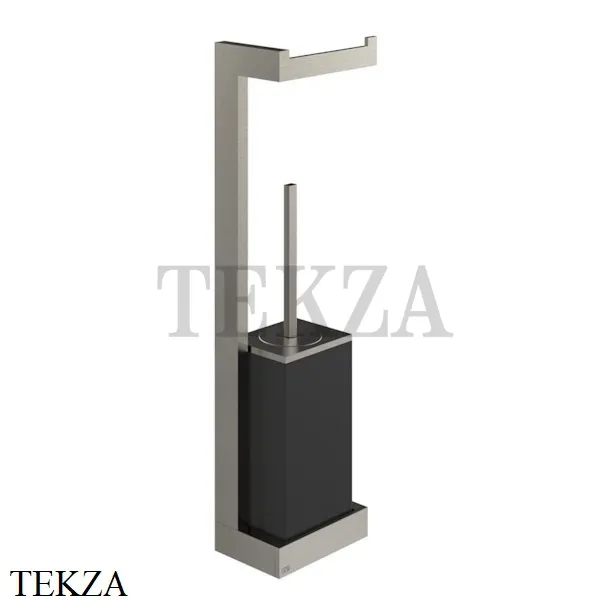 Gessi Rettangolo Стойка настенная с бумагодержателем и ершиком, черный 20868-149, Finox Brushed Nickel