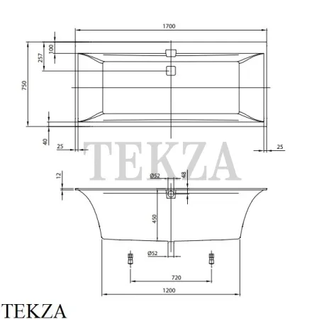 Villeroy & Boch SQUARO EDGE 12 Ванна встраиваемая UBQ170SQE2DV-01, Quaryl, белый глянец
