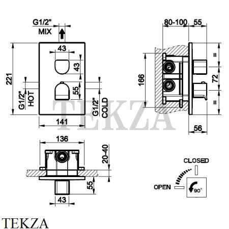 Gessi RILIEVO Термостат для душа на 1 поток, внешняя часть 59132-299, черный матовый