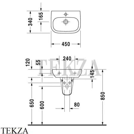 Duravit D-Code Раковина подвесная, с переливом 07054500002, белый глянец