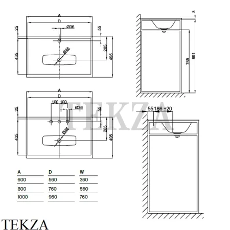 BETTE BetteLux Shape Консоль напольная Q010-815 без раковины, черный матовый
