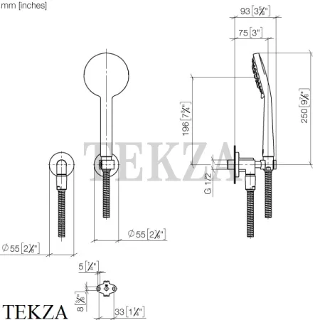 Dornbracht TARA Душевой гарнитур 3 режима, с отдельными розетками 27803892-00, хром глянец