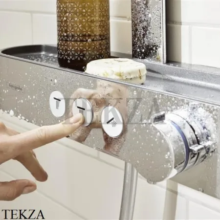 Hansgrohe Pulsify Душевая колонна с изливом Showerpipe 260 1jet EcoSmart с ShowerTablet 24230000, хром глянец