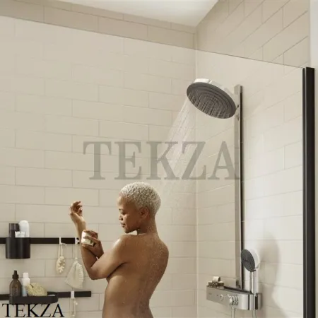Hansgrohe Pulsify Душевая колонна с изливом Showerpipe 260 1jet EcoSmart с ShowerTablet 24230000, хром глянец