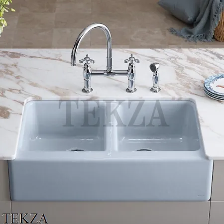 Kohler Hawthorne Мойка для кухни встраиваемая снизу с фартуком, 3 отверстия, чугун K-6534-4U-0, белый глянец