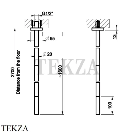 Gessi 316 TRAME Излив для раковины потолочный 54399-239, Steel Brushed