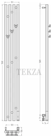 Сунержа Кантата 3.0 1500х159 правый полотенцесушитель электрический 071-5847-1516, Сатин нерж. Сталь