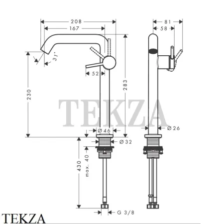 Hansgrohe Tecturis S Смеситель для раковины 240 CoolStart, с донным клапаном 73370000, хром глянец