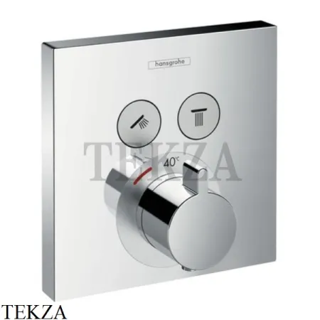 Hansgrohe ShowerSelect Термостат для душа, 2 потребителя, квадрат, внешняя часть 15763000, хром глянец