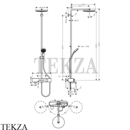 Hansgrohe Pulsify Душевая колонна с изливом Showerpipe 260 1jet EcoSmart с ShowerTablet 24230000, хром глянец