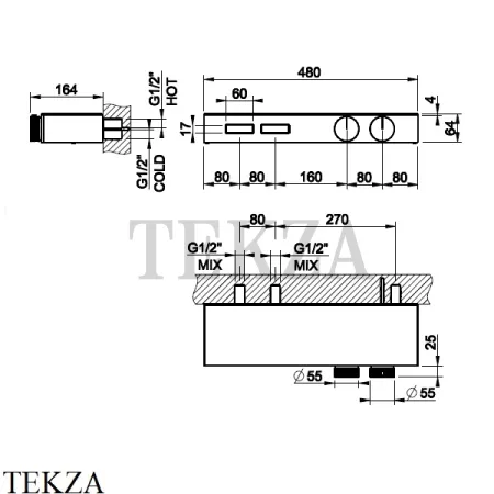 Gessi HI-FI Термостатический смеситель с полочкой, на 2 потока, внешняя часть 63022-708, Copper Brushed