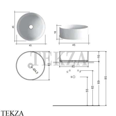 NIC Design OVVIO Раковина накладная 45, без перелива 001 449 003, белый матовый