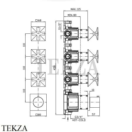 Zucchetti Bellagio Термостат для душа, 3 выхода, внешняя часть ZB1803, хром глянец