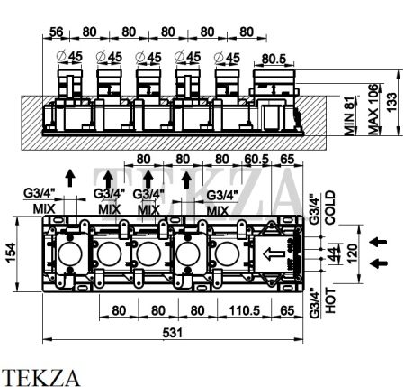 Gessi HI-FI Скрытая часть 63015-031 для термостатического смесителя на 4 выхода