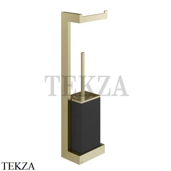 Gessi Rettangolo Стойка настенная с бумагодержателем и ершиком, черный 20868-727, Brushed Brass