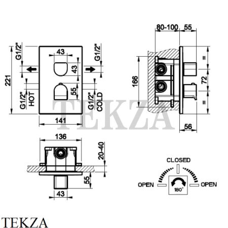 Gessi RILIEVO Термостат для душа на 2 потока, внешняя часть 59134-030, Copper глянец