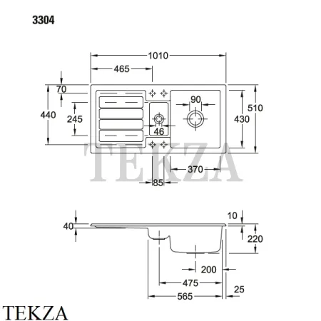 Villeroy & Boch FLAVIA 60 Кухонная мойка, накладная, слив с эксцентриком 330401R1, белый глянец, ceramicplus