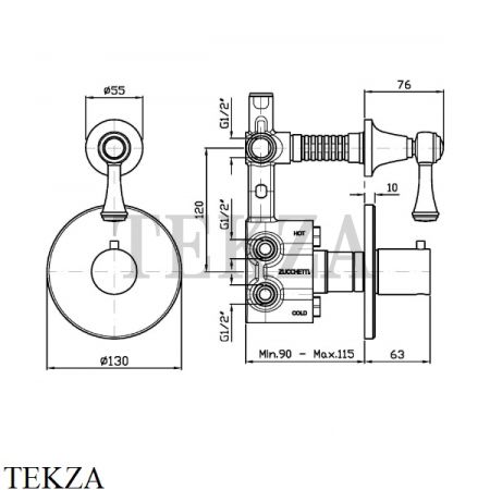 Zucchetti Agora Classic Термостат для душа, 1 выход, внешняя часть ZAM659, хром глянец