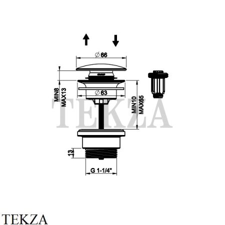 Gessi 316 TOTAL LOOK Донный клапан нажимной "Stop&Go" 54599-708, Copper Brushed
