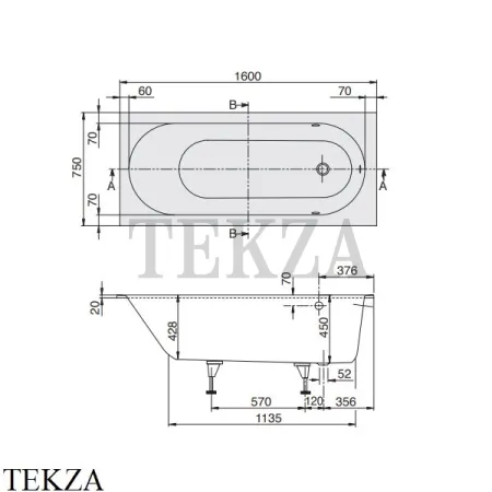 Villeroy & Boch Oberon Ванна встраиваемая 160х75 UBQ160OBE2V-01, Quaryl, белый глянец