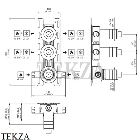 CEA Скрытая часть для термостатического смесителя на 2 положения PTR25