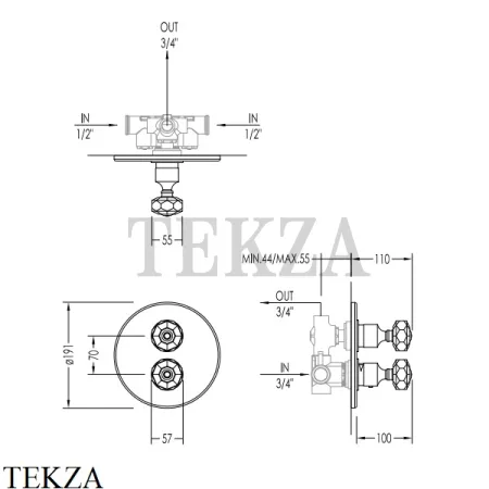 Devon&Devon KING Термостат на 2 выхоа, с встроенной частью EXC-KN1482CR, хром глянец