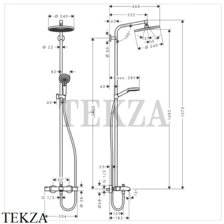 Hansgrohe Crometta S 240 1jet Showerpipe Душевая колонна с термостатом и изливом 27320000, хром глянец