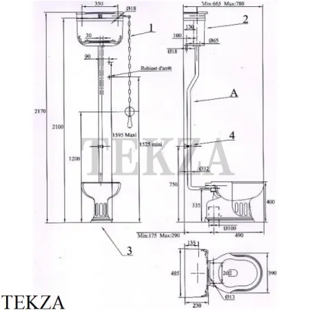 Herbeau CHARLESTON Унитаз с бачком на высокой трубе