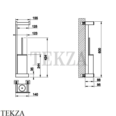 Gessi Rettangolo Стойка настенная с бумагодержателем и ершиком, белый 20867-726, Warm Bronze Br.