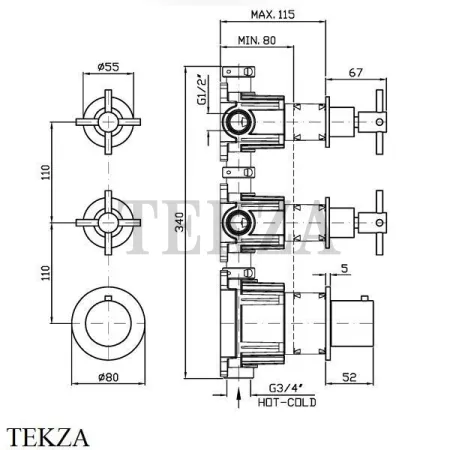 Zucchetti Helm Термостат для душа на 2 потока, внешняя часть ZHM802.XP41, золото brushed