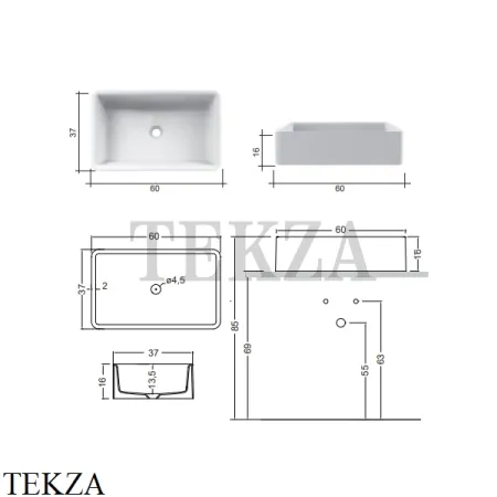 NIC Design Semplice Раковина на столешницу 60, без перелива 001 383 001, белый глянец