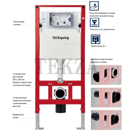 TECEspring Комплект инсталляции подвесного унитаза S955201, с панелью хром глянец-хром
