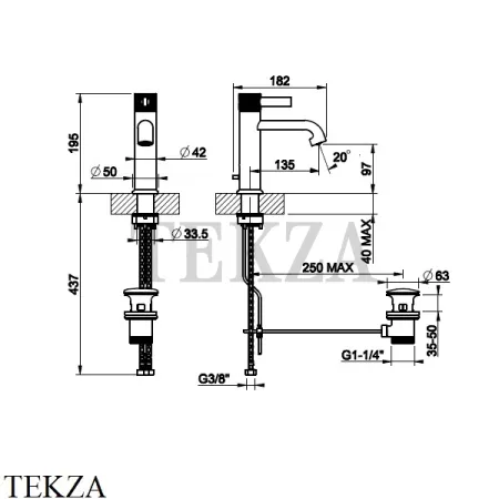 Gessi INCISO Смеситель для раковины низкий, с донным клапаном 58001-149, Finox Brushed Nickel